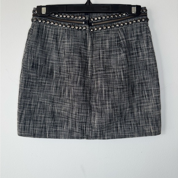 H&M Navy Tweed Mini Skirt with Embellished Waist – Size 6 - Picture 6 of 16